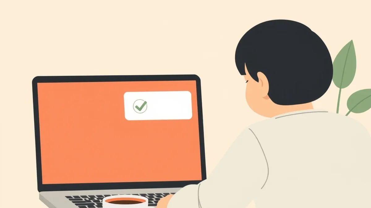 チェックボックスが表示された画面を、落ち着いた表情で見ている人